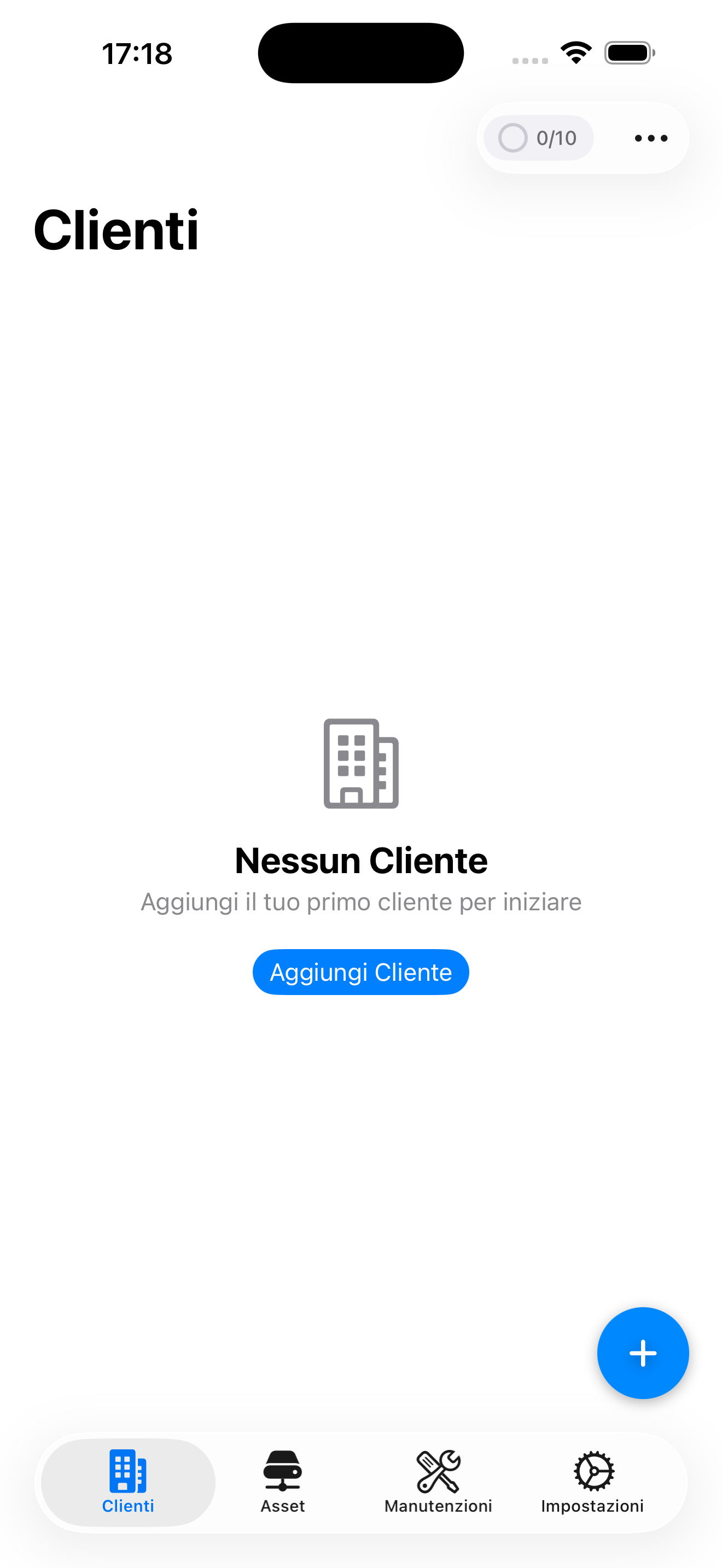 Schermata principale dell'app Gestione Interventi su iPhone